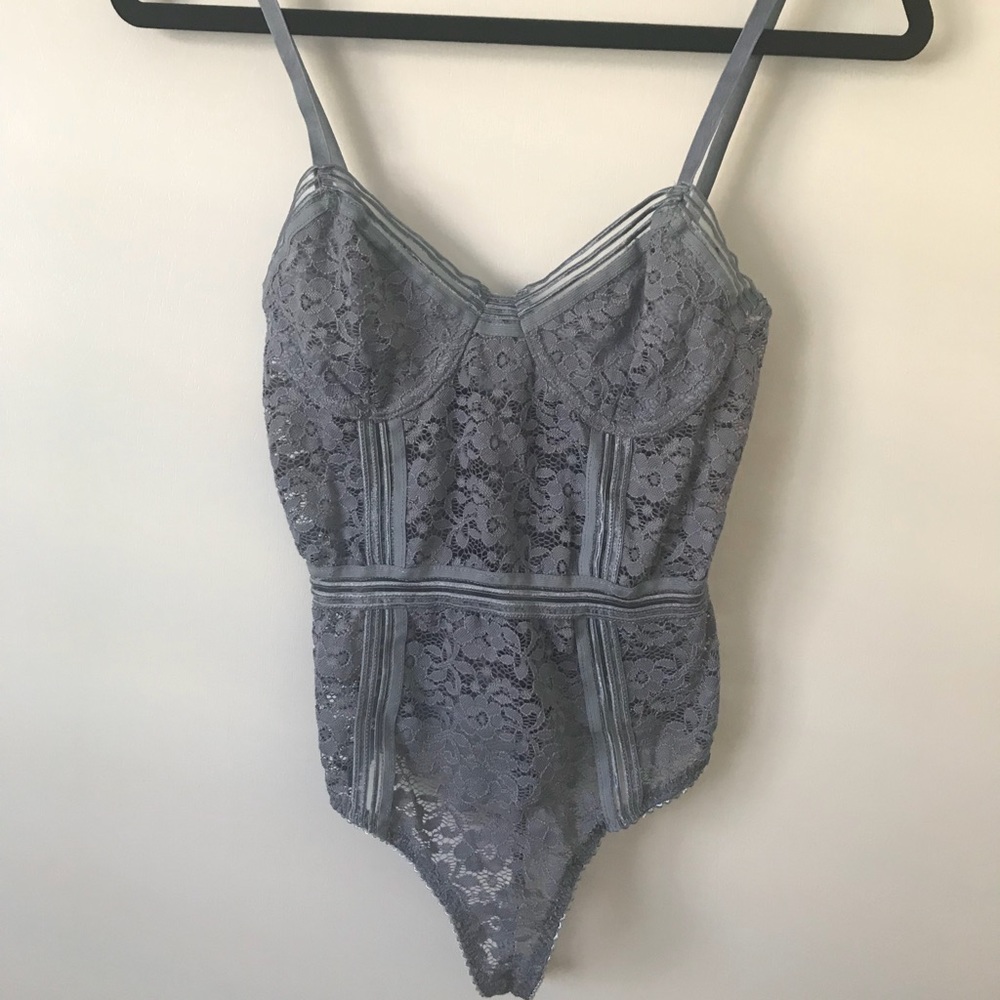 Honey Punch Dusty Blue Lace Body Suit